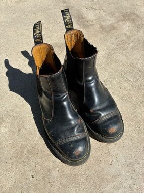 Dr. Martens Black Leather Chelsea Boots with Yellow Welt Stitching